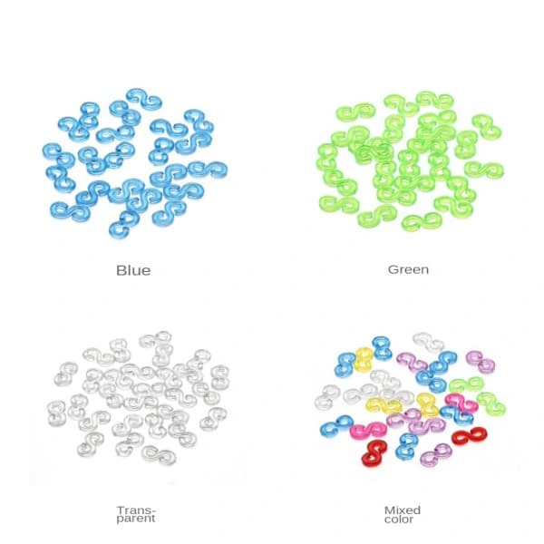 1000 st Plast S-clips Gummibandsspänne TRANSPARENT Transparent