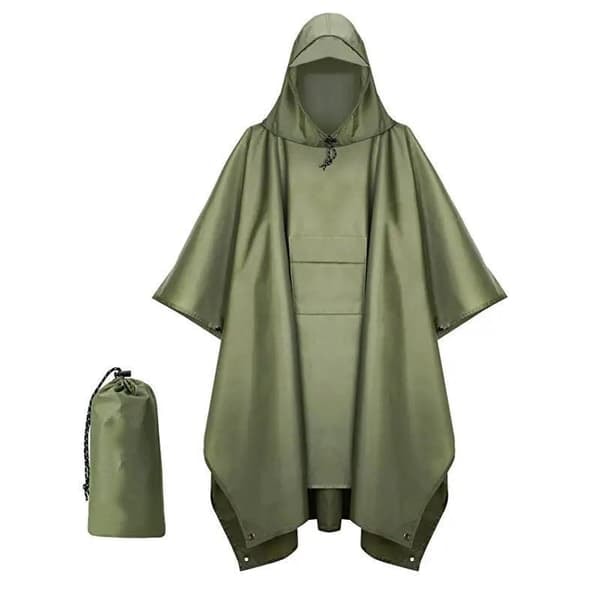 [NT] Monitoiminen sadeponcho hupulla Vihreä