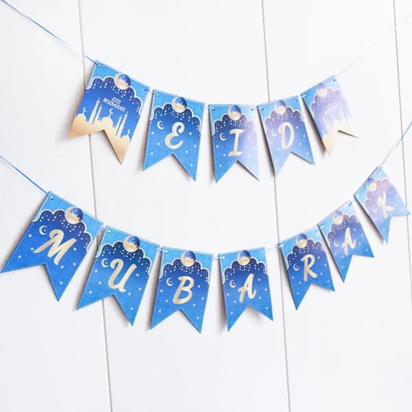 2-pakning Papirflagg Hengende Vimpler EID MUBARAK Banner
