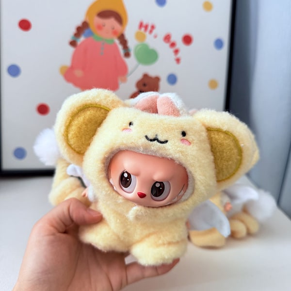/NC/Labubu Kläder Ny Design Mjuk Söt Lockig Svans Apa Fluffiga Leksaker Kläder PVC Plysch Djur Stil med Tvinnad Svans för Dockor monkey
