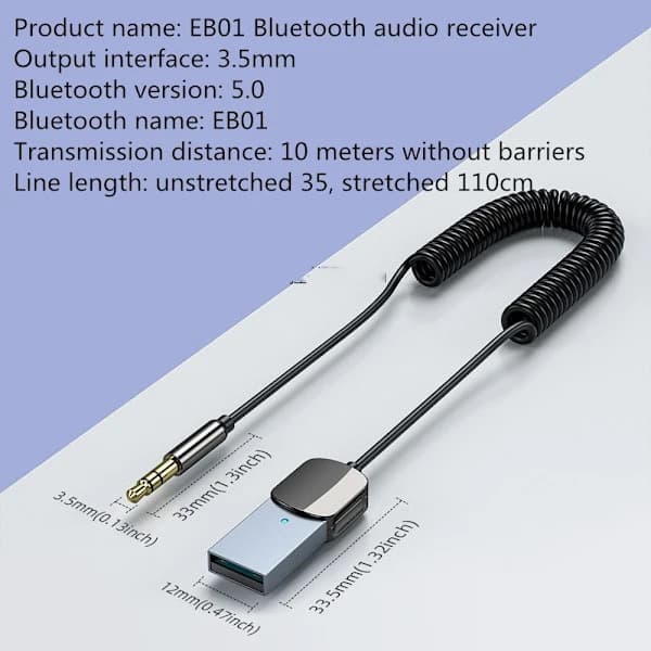 Bluetooth-adapter til bil, trådløst adapterkabel Dongle USB