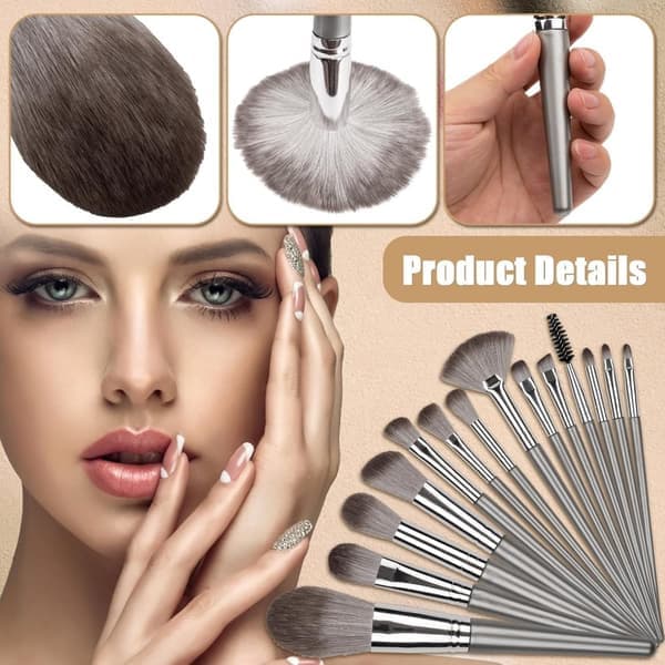 Complete Travel Makeup Brush Set - 14 Professional Eye Shadow and Foundation Brushes - Includes Case
