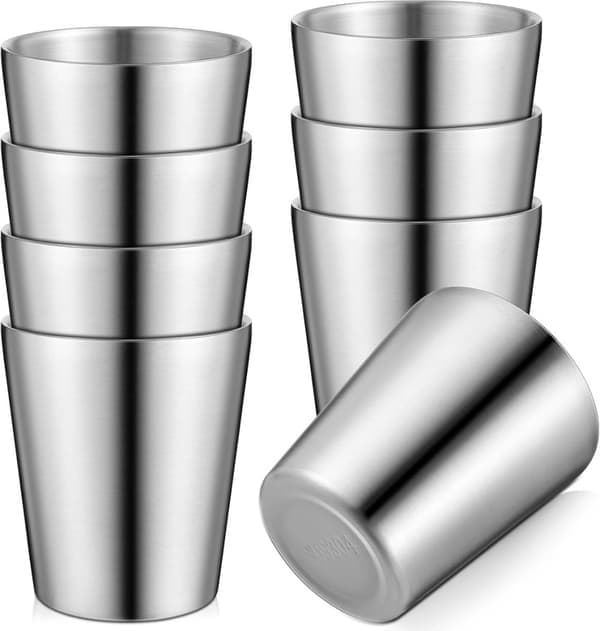 8x RVS Isolerede Kaffekopper – 260 ml – Dobbeltvægget – Sølv