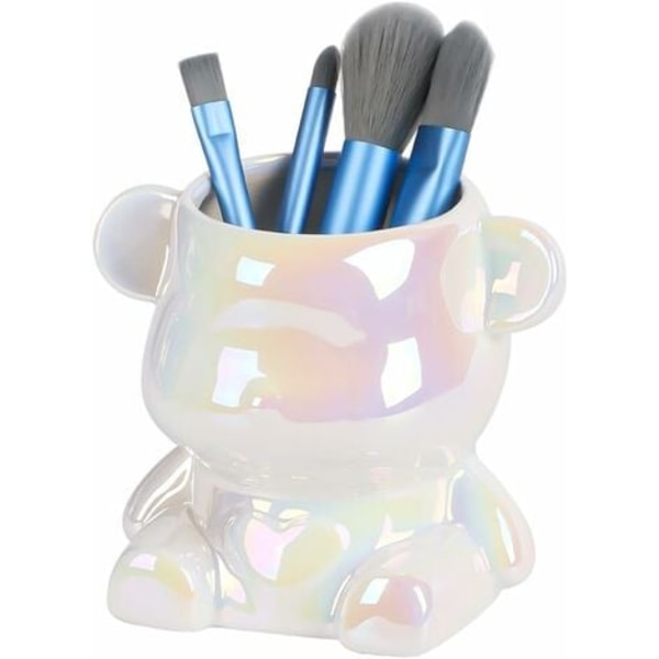 Keramisk Makeupbørsteholder, Sød Bjørn Kosmetik Organizer, Mini Makeupbørste Kop, Bordplade Blyant Opbevaringsholder, Blændende Farve/NC/