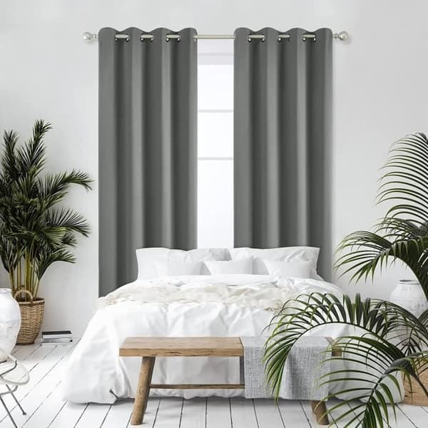 {NT}Varmeisolerende mørklægningsgardiner, 140x244 CM (bredde x højde), moderne øjedesign, lysegrå, 2 stk.