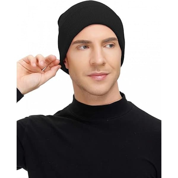Black Beanie - Mjuk Vintermössa - Manschettmössa