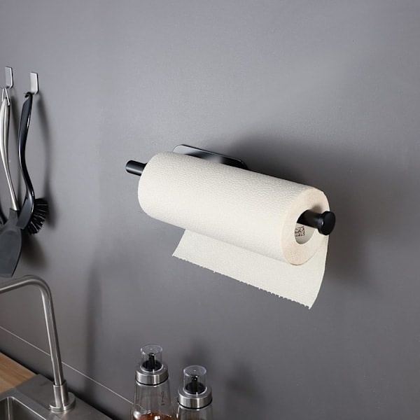 /NN/ Papirholder uden boring - Køkkenrulleholder i rustfrit stål Rulleholder Sort papirrulleholder til køkkenet