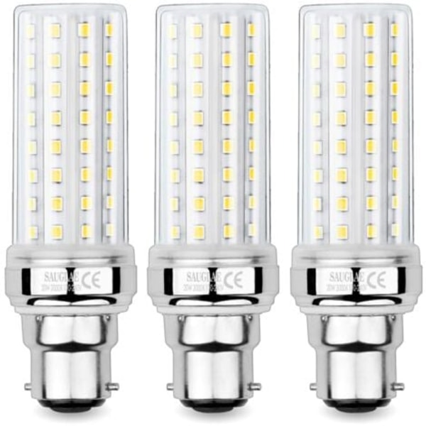 20W LED Majskolvslampor, Motsvarar 150W Glödlampa, 2300LM, 3000K Varmvit, B22 Bajonettfattning, 3-pack/NC/