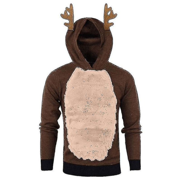 Herr Jul Huvtröja Jumper Toppar Xmas Rudolph Reindeer Pullover Sweatshirt 3XL Coffee Pink