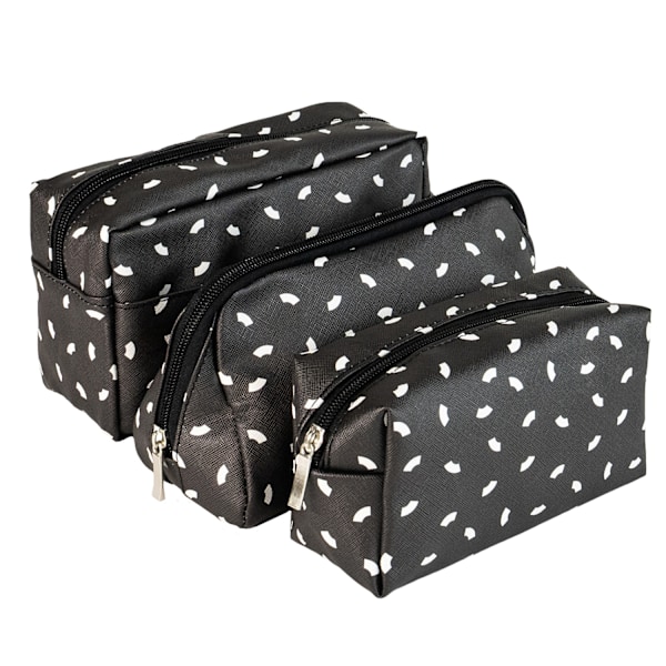 Praktisk 3-pak sminktasker til hende, sort