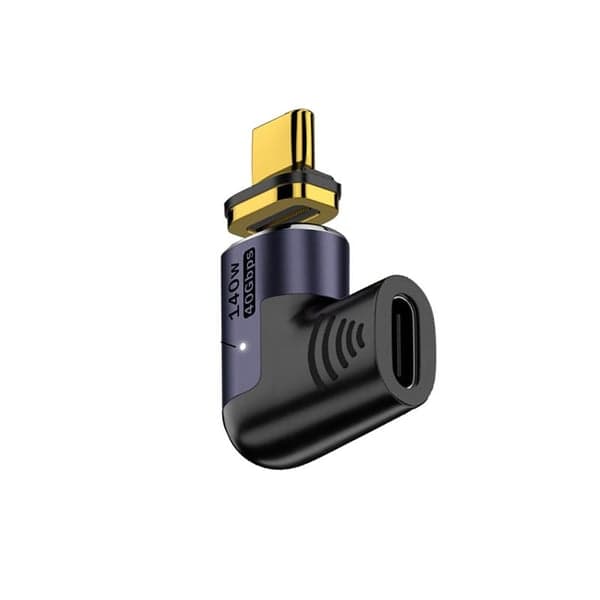 140W Magnetisk Sidevinkel USB-C Hun til USB-C Han Adapter - Understøtter 40Gbps Data og 8K Video