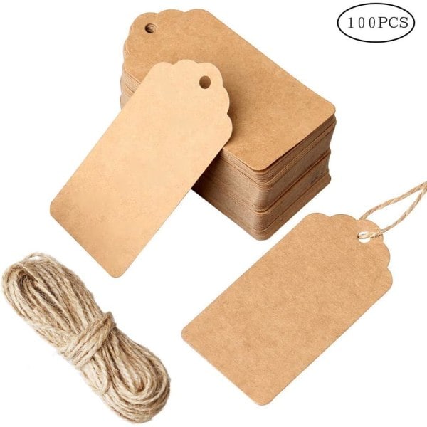 Bruna Prislappar med Snöre Kraft Bagageetiketter Hantverksetiketter Papperspresentetiketter Etiketter 100 st 5 x 3 cm med Jutesnöre DIY för Presenter black