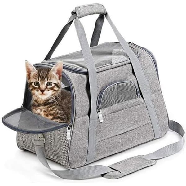 {NT} Husdjursbärväska för hund och katt - Oxfordtyg - 43x25x28cm - Grå