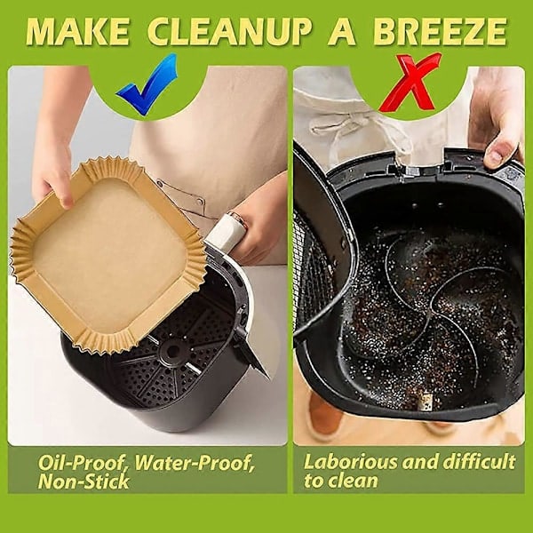 /NN/300 stk. Store Engangs Bagepapir til Air Fryer Firkantede 23 cm Non-stick Airfryer Bagepapir til Madlavning Dampkurv SMTX 16CM Rund 50 STK