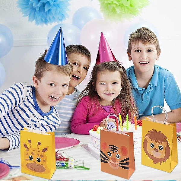 2024 Nya 18 st Djur Påsk Presentpåsar Presentpåse, Söta Djur Kraftpapperspåsar med Handtag, Barnkalaspåse Barnfest Papperspåsar (21 * 15 * 8CM)