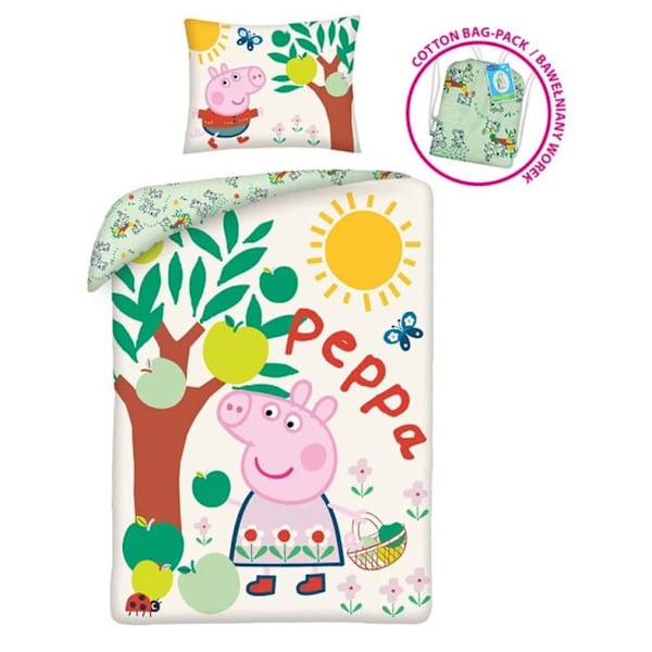 [NT] Peppa Pig sängöverkast med Träd 140x200 cm, 70x90 cm