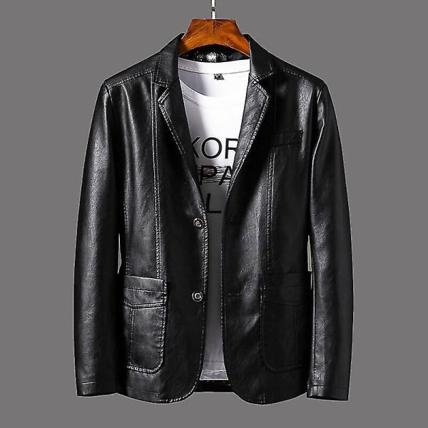 Casual Blazer Jakker Herre Overtøj Læderjakke Herre Casual Læderjakke Herre Slim Pu Læderjakke Modetøj Black XL
