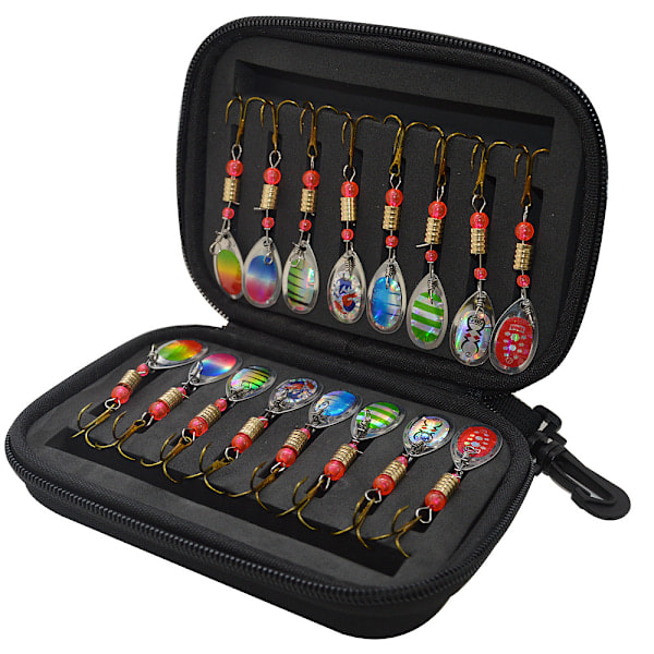 [NT] 16 st Fiskedrag Spinnare Drag Sked Set Swivel Paljetter Med Väska