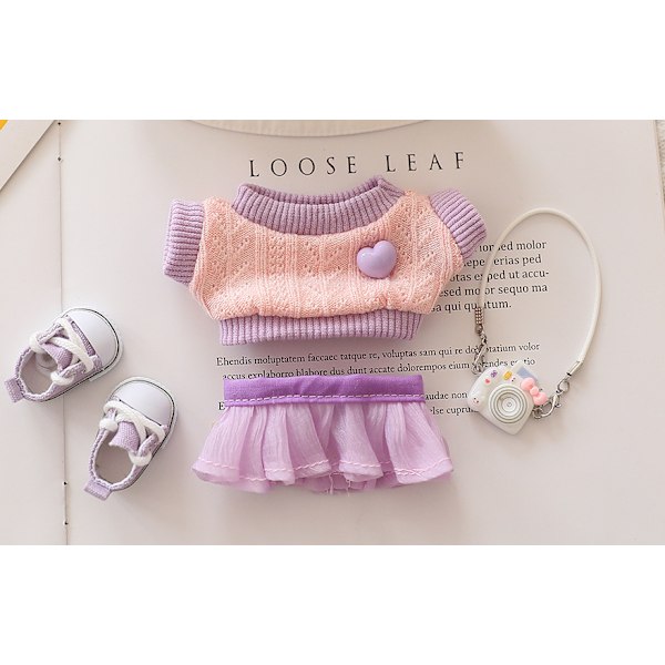 /NC/Grossist Lyxkläder för Labubu Dockor Tillbehör Trendigt Kawaii Outfit Set 5 Delar Passar för 15cm 17cm Labubu Docka 17CM Purple