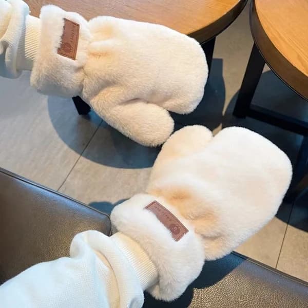 Vinterhandsker Plys Handsker HVID Hvid