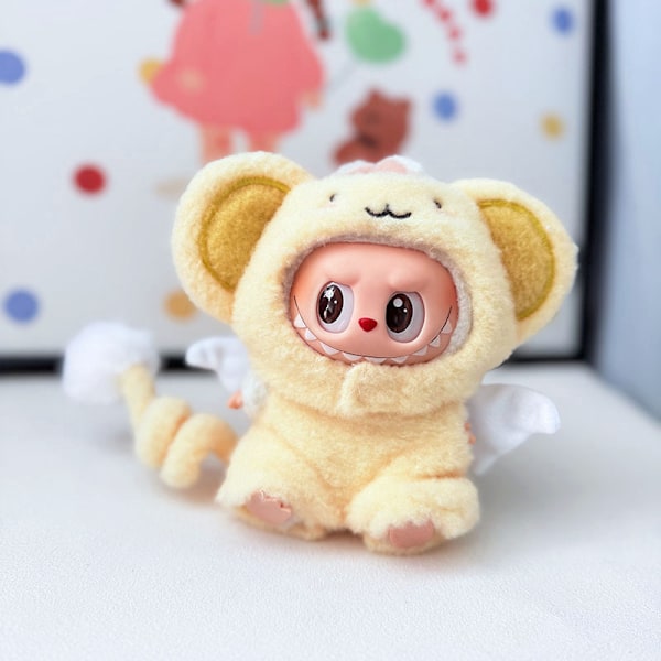 /NC/Labubu Kläder Ny Design Mjuk Söt Lockig Svans Apa Fluffiga Leksaker Kläder PVC Plysch Djur Stil med Tvinnad Svans för Dockor monkey