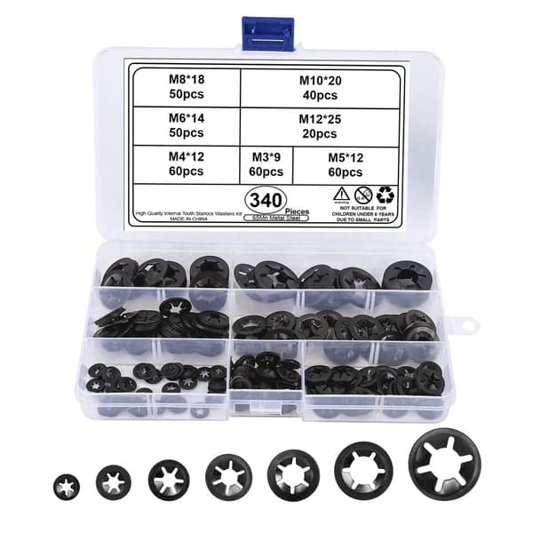 Låsbrickor med invändiga tänder - 340 st sorterat set