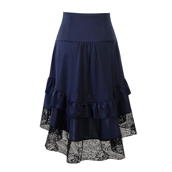 Naisten Vintage Retro -hame, goottilaistyylinen pitsikiristysnyörisomisteinen midihame, sininen XL