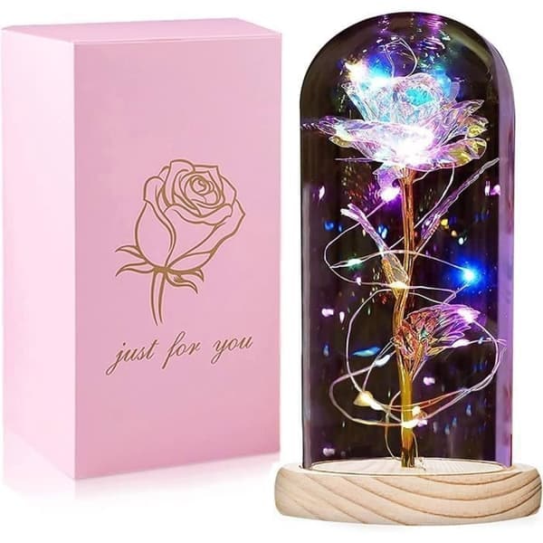 {NT}Morsdagspresent, fru mamma-present, Eternal Rose under glaskupa, konstgjord rosblomma med LED-ljus