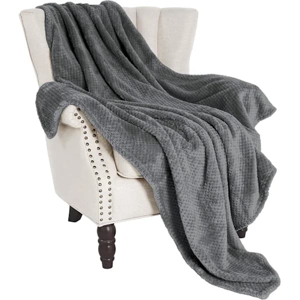 Flanellteppe, 127x178 CM Mykt Sofateppe, Vaffelfleecepledd for Sofa, Mørkegrått Teppe