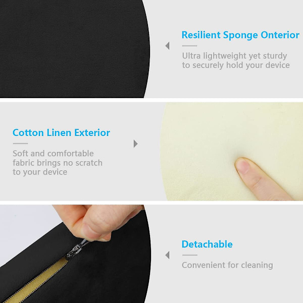 Myk nettbrettholderpute, multivinkel iPad-holder med nettinglomme Black