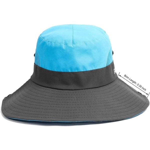 Solhatt för damer med bred brättad cap för utomhusfiskehatt UV-skydd Blue
