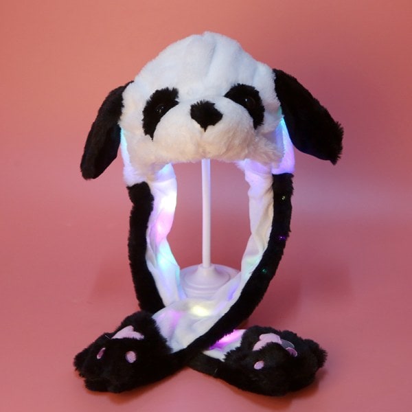 Plush och varm kaninmössa med LED-ljus, Hoppande mössa Luminous Panda Hat