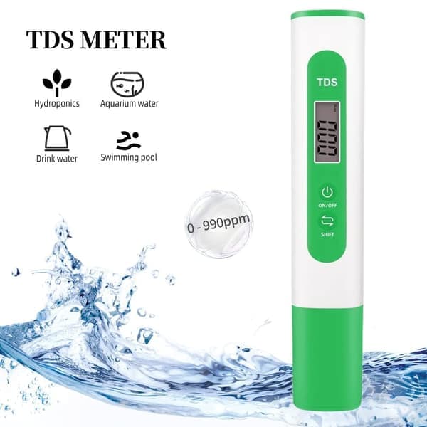 Digital vattenkvalitetsmätare för systemdricksvatten, akvarier, hydroponik, 0-999 ppm mätområde, 1 ppm steg (grön)