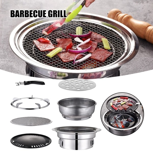 [NT] BBQ Kullgrill Bærbar Koreansk Husholdningsgrill Rund Kullgrill Campinggrill Komfyr for Utendørs Innendørsbruk