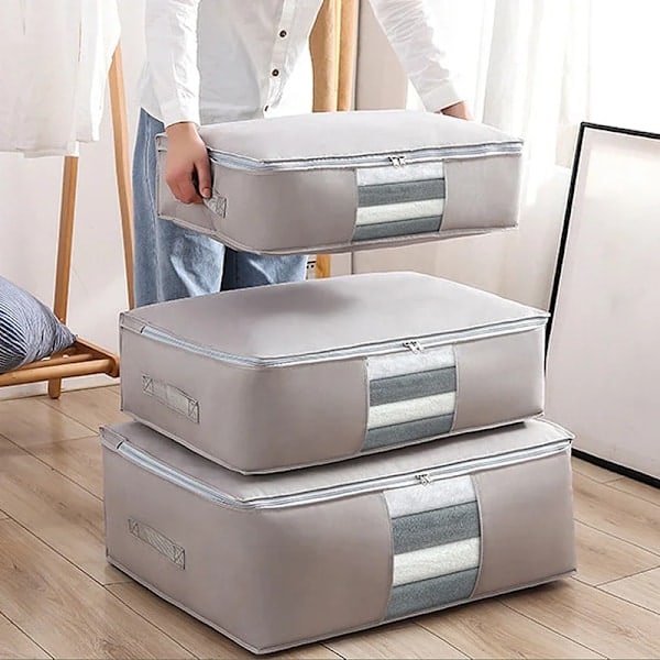 /NN/Vikbara förvaringsväskor för kläder och täcken - Extra stor kapacitet för flytt och packning Grå 70x50x26