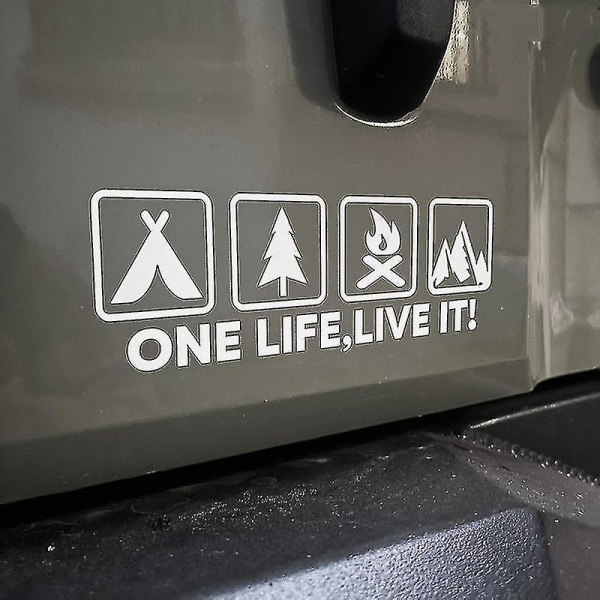 One Life Live It Camping Utomhusentusiast Bildekal Wild Survival Fyrdubbel dekal för fordon Auto Fönster Bakkropp 30 X 10cm Fluorescent Yellow