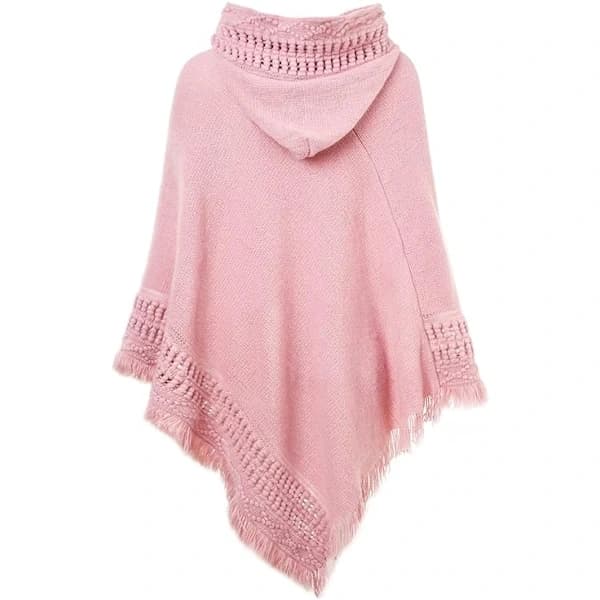 NA/Stilfuld Varm Hæklet Poncho Cape med Hætte (Pink) til Efterår Vinter Kvinder, A