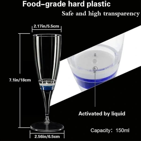 (B) 6-pack LED-vinglas champagneglas lysande glas LED-vätska