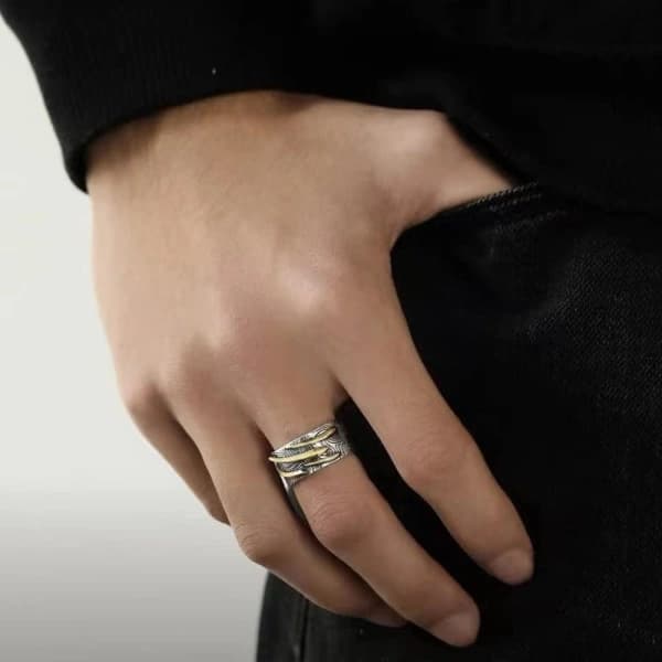 Justerbar Sølvring til Mænd og Kvinder, Fidget Ring Åben med Vikinge Kompas Ringe, Skydestjerne Ringe (Stil 2)