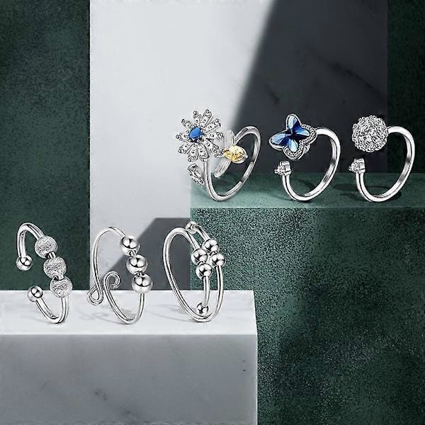 6 stk. Fidget Angst Ringe Justerbare Ringe Sæt Justerbare Ringe Fidget Ringe Dame Perlering