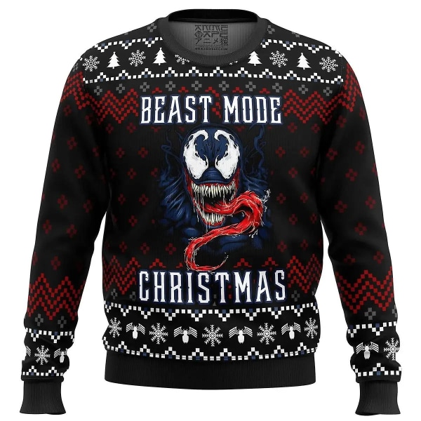 Venom Beast Mode Jul Ugly Christmas Kläder Present Jultomten Pullover Herr 3d Höst Och Vinter Sweatshirt Adult-XXL EL zipper-081