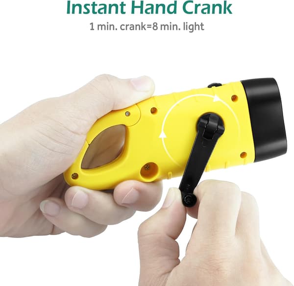 (Yellow) Hand Crank Flashlights, Solar Powered Rechargeable L, ZQKLA