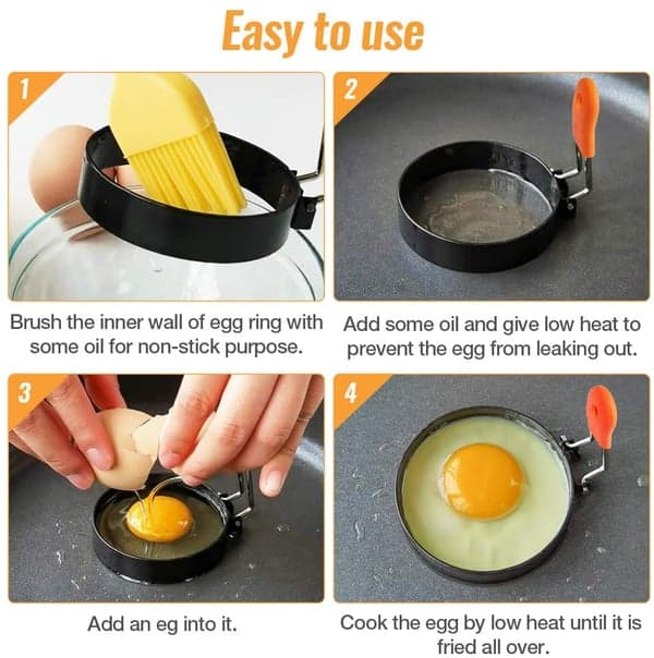 Eggeform / omelettform 4-pakning rustfritt stål/silikon