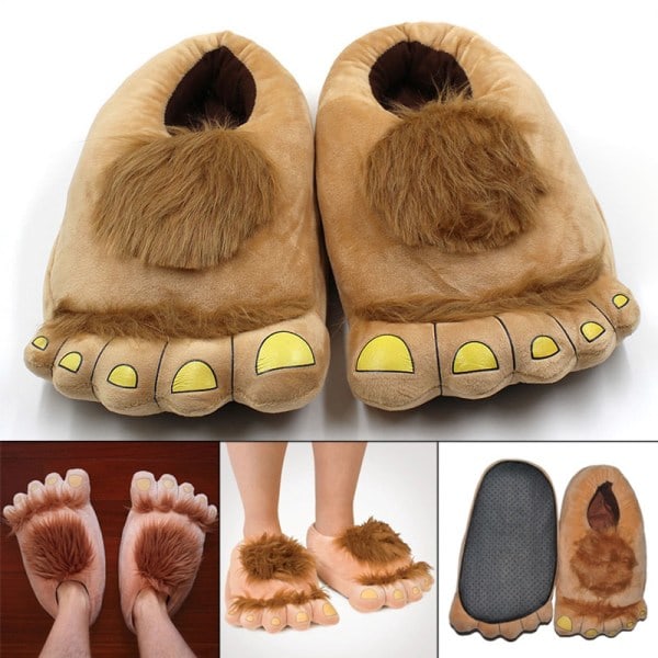 [NT] Pelsede varme hjemmesko Store lodne Unisex Savage Hobbit Fødder Plys Hjemmesko Halloween Sko Lysebrun