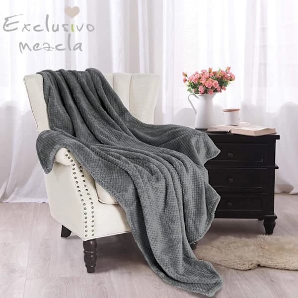 Flanellteppe, 127x178 CM Mykt Sofateppe, Vaffelfleecepledd for Sofa, Mørkegrått Teppe