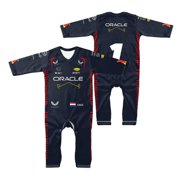 2023 Ny F1 Racing tävling Utomhus Extremsport Red Animal Team Bull Baby Jumpsuit 3-24m Hot Rea Vinnare Fans Bebe Creeper 12M M1