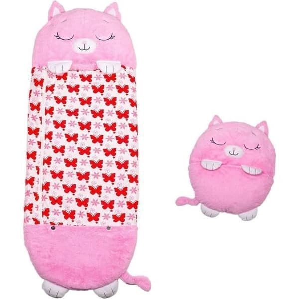 2 i 1 tegneserie dyrepute, sovepose med pute, myk, rosa katt, 135*50 cm_NN