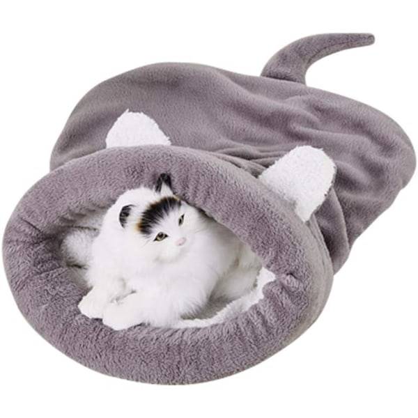 Katt sovepose fleece myk selvvarmende vaskbar katteseng koselig pose teppematte kattepose egnet for katt og valp Størrelse: 50x40cm grå