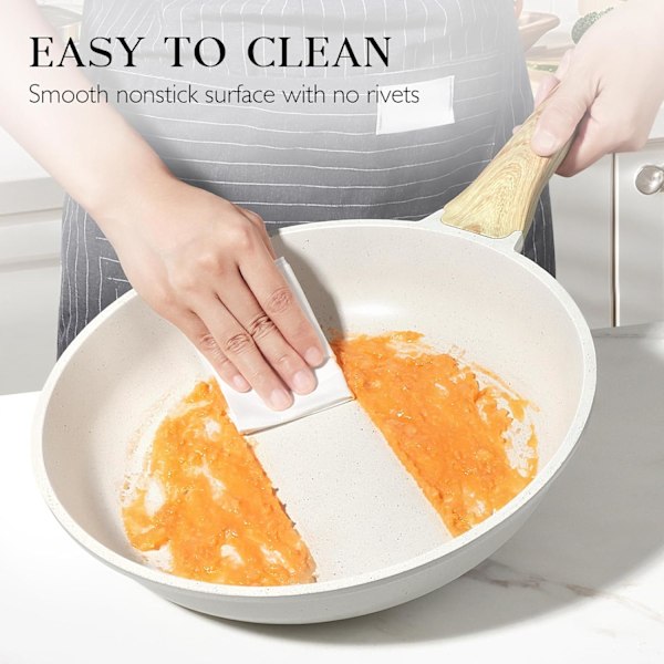 24 cm White Granite Non-Stick Frying Pan with Heat Resistant Handle Compatible with All Stovetops