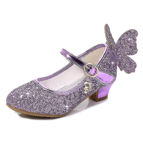 Barn Läderskor För Flickor Prinsessan Glitter Barn Högklackat Flickskor Butterfly 26 Purple